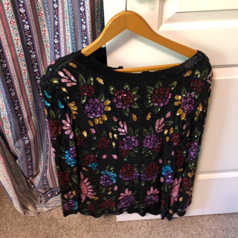 Beaded top on black silk Joseph le bon size14